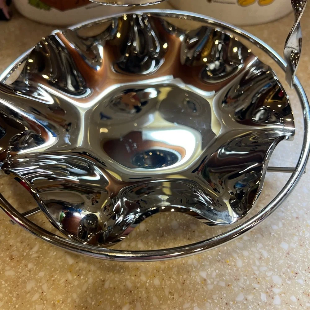Vintage Sliver Toned Glass 2 Tier Dessert Candy Dish 10.5 Tall Non Tarnish